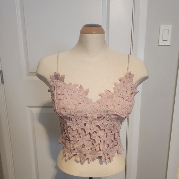 Lace Cropped Tank Top in Pink - Picture 1 of 3